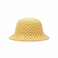 Yellow crochet bucket hat on white background